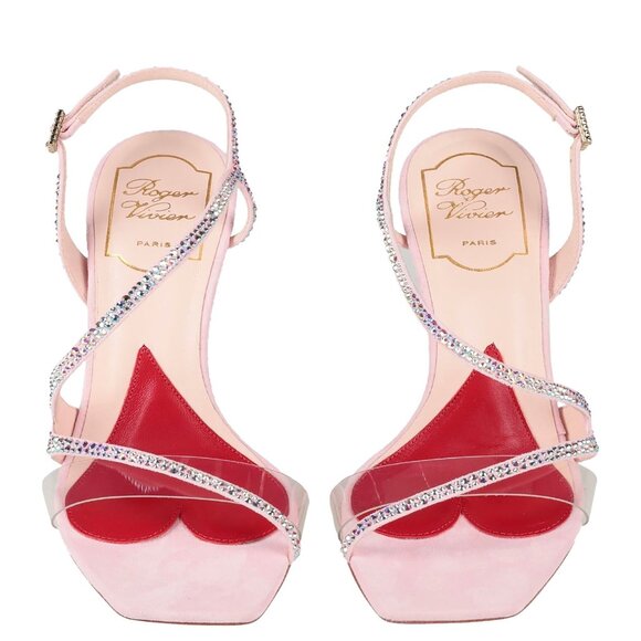 NEW ROGER VIVIER Made In Italy Leather Bling Heel Sandals PINK 5562tn - Picture 2 of 6